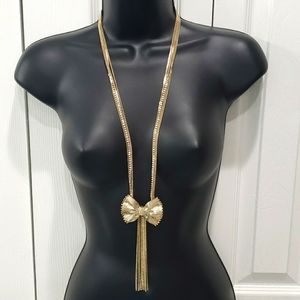 Simply Vera Vera Wang long gold chain & rhinestone bow statement necklace